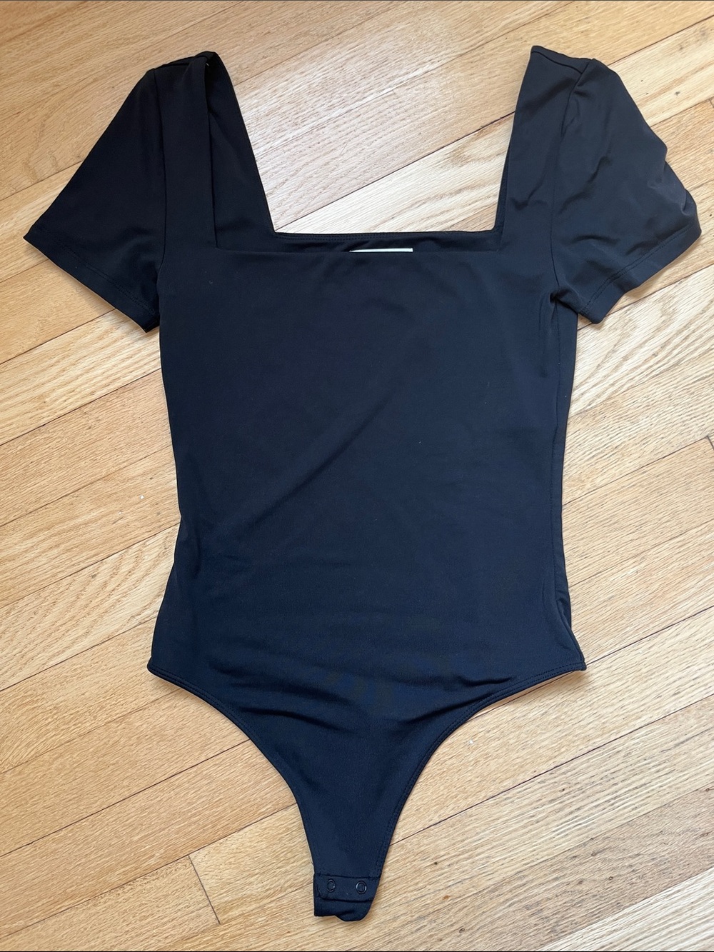 Aritzia Babaton Black Square Neck Bodysuit Cap Sleeve Stretch Top Minimalist